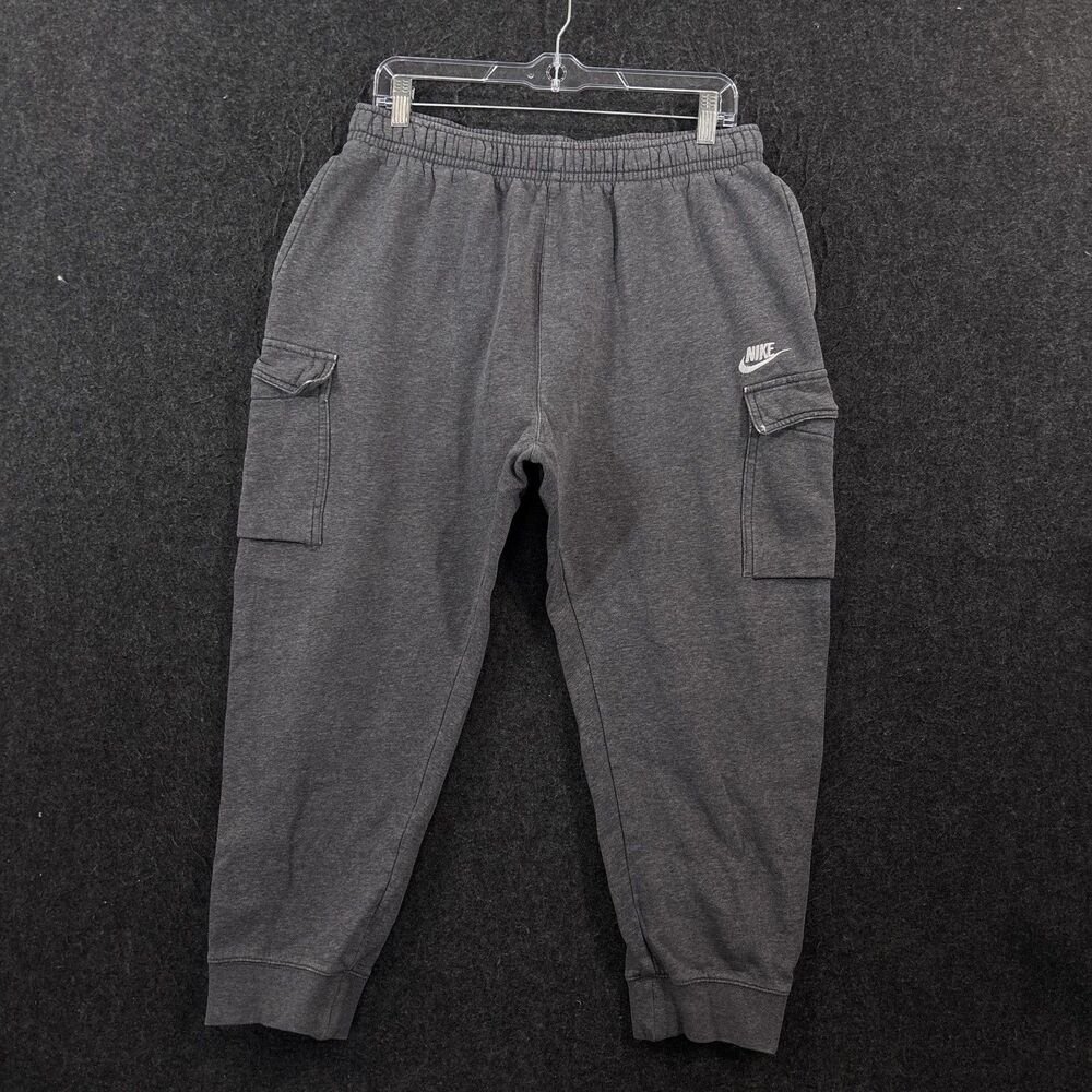 Nike Club Fleece Cargo Joggers Men's Large Gray Sweatpants Elastic Pockets